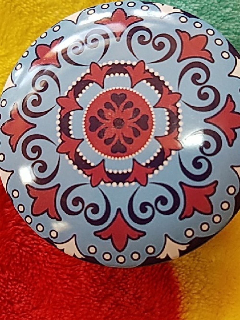 #7 - Scented Candle In Colorful Mandala Trinket Box - Blue White Maroon